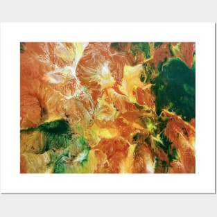 Orange and Green Floral Abstract Posters and Art